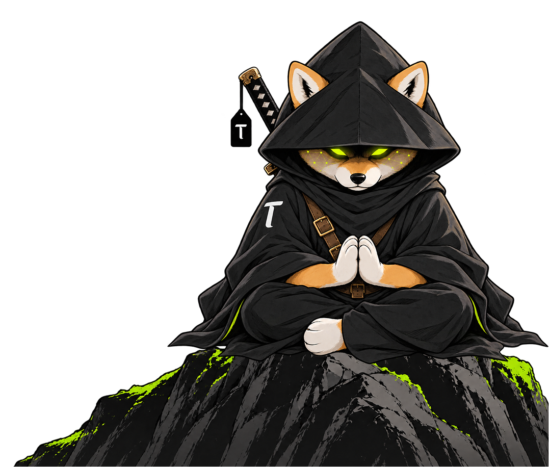 The TAO WIF HOOD ronin meditating on a mountain rock