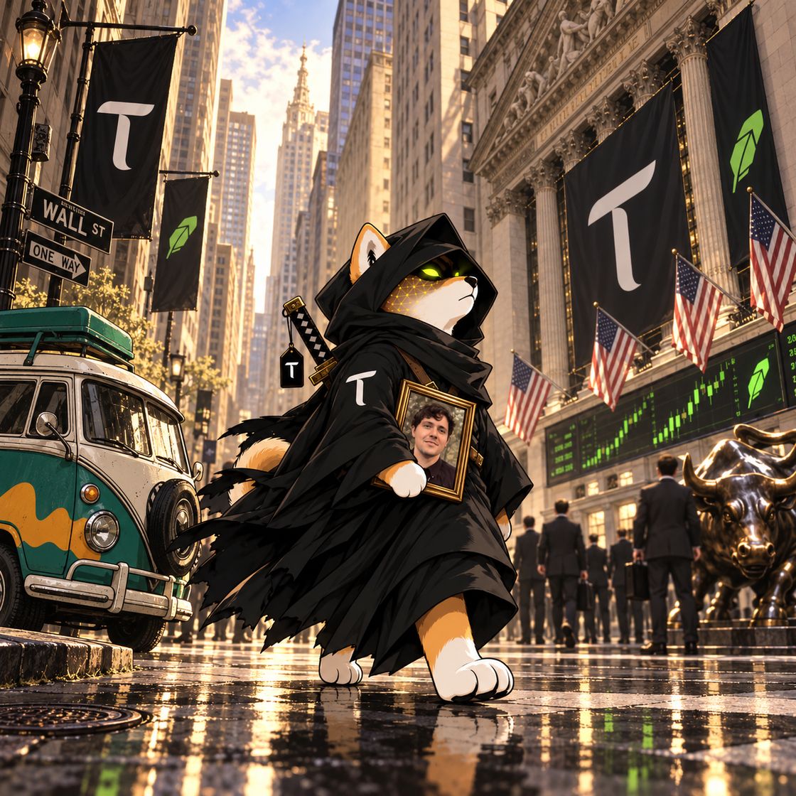 The TAO WIF HOOD ronin on the exchange floor, under the $TAO tickers